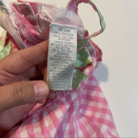 4/$25 - Specialty Baby Pink Gingham Dress with Green Polka Dot Ribbon Accents - Picture 6 of 8
